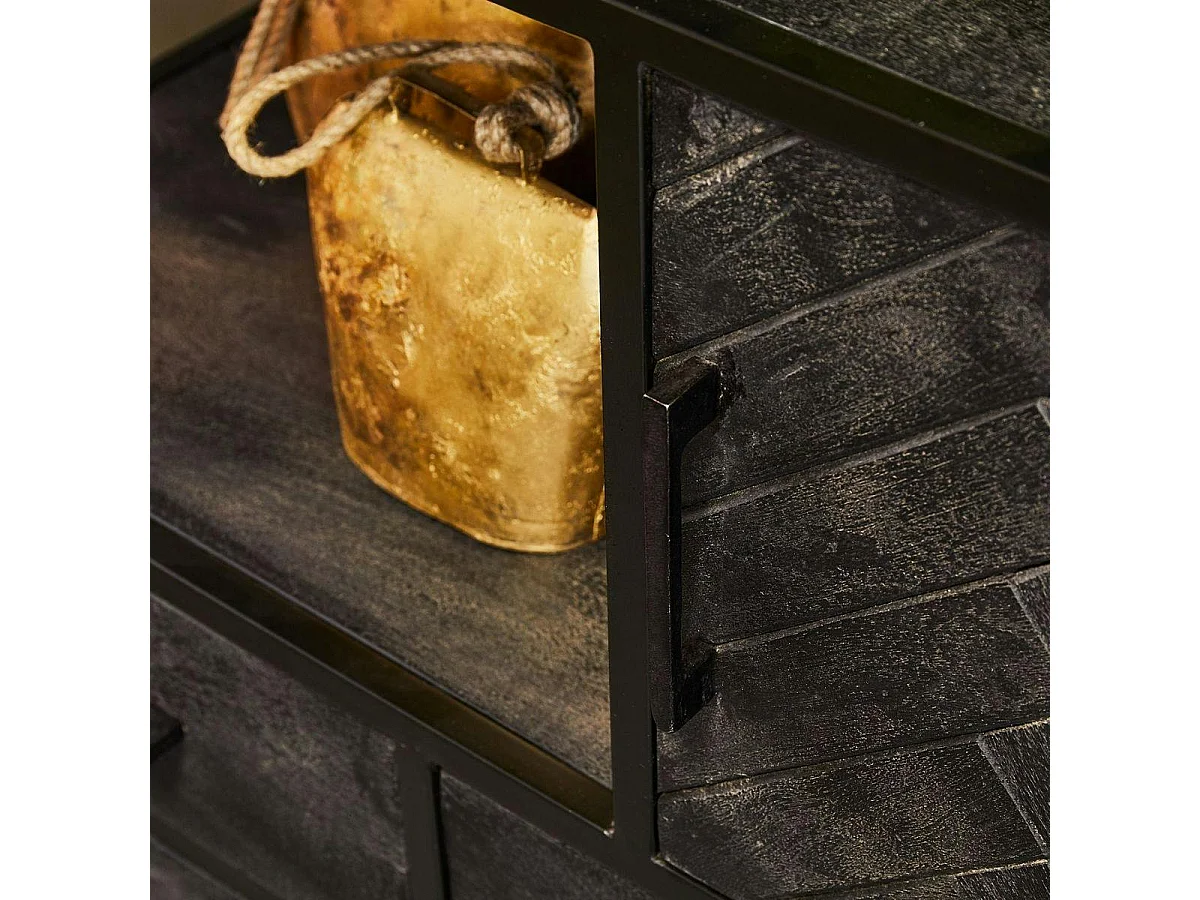 Bibliothèque noire en bois 4 portes motif chevron ALVERA