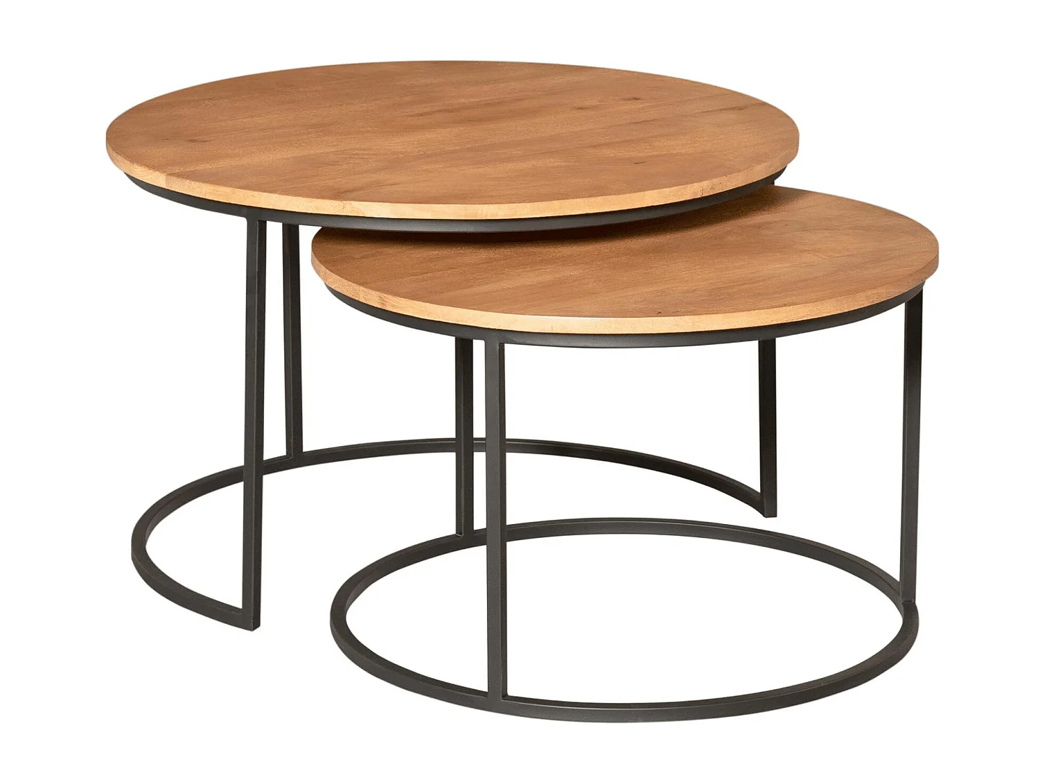 Table gigogne ronde en bois clair et métal noir (lot de 2) RIVANO
