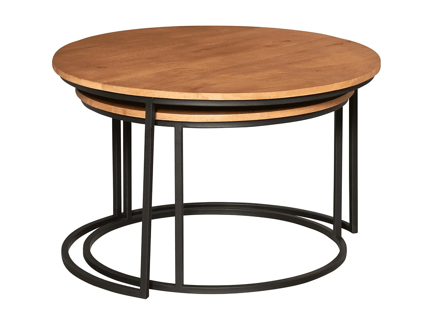 Table gigogne ronde en bois clair et métal noir (lot de 2) RIVANO