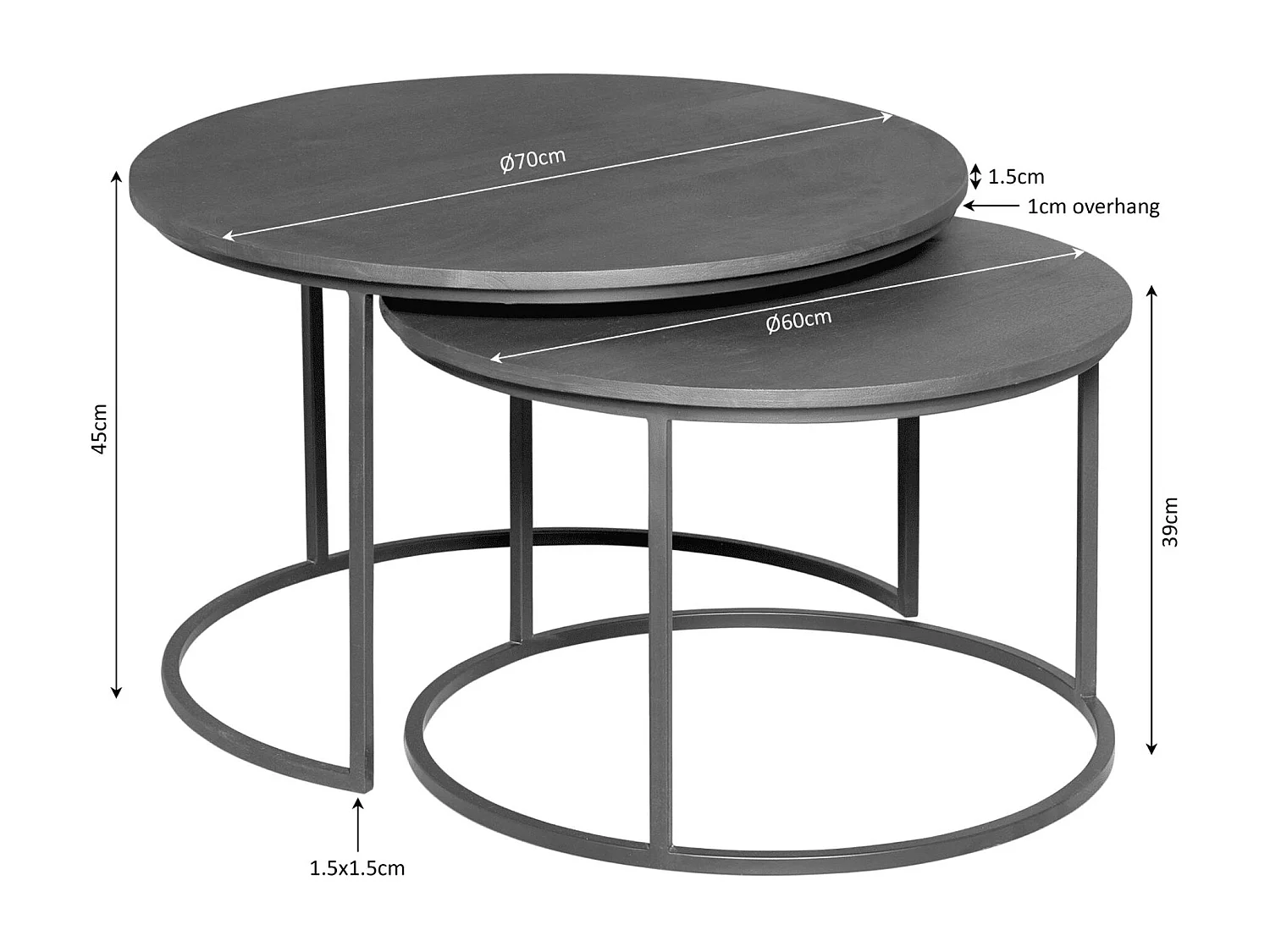 Table gigogne ronde en bois clair et métal noir (lot de 2) RIVANO