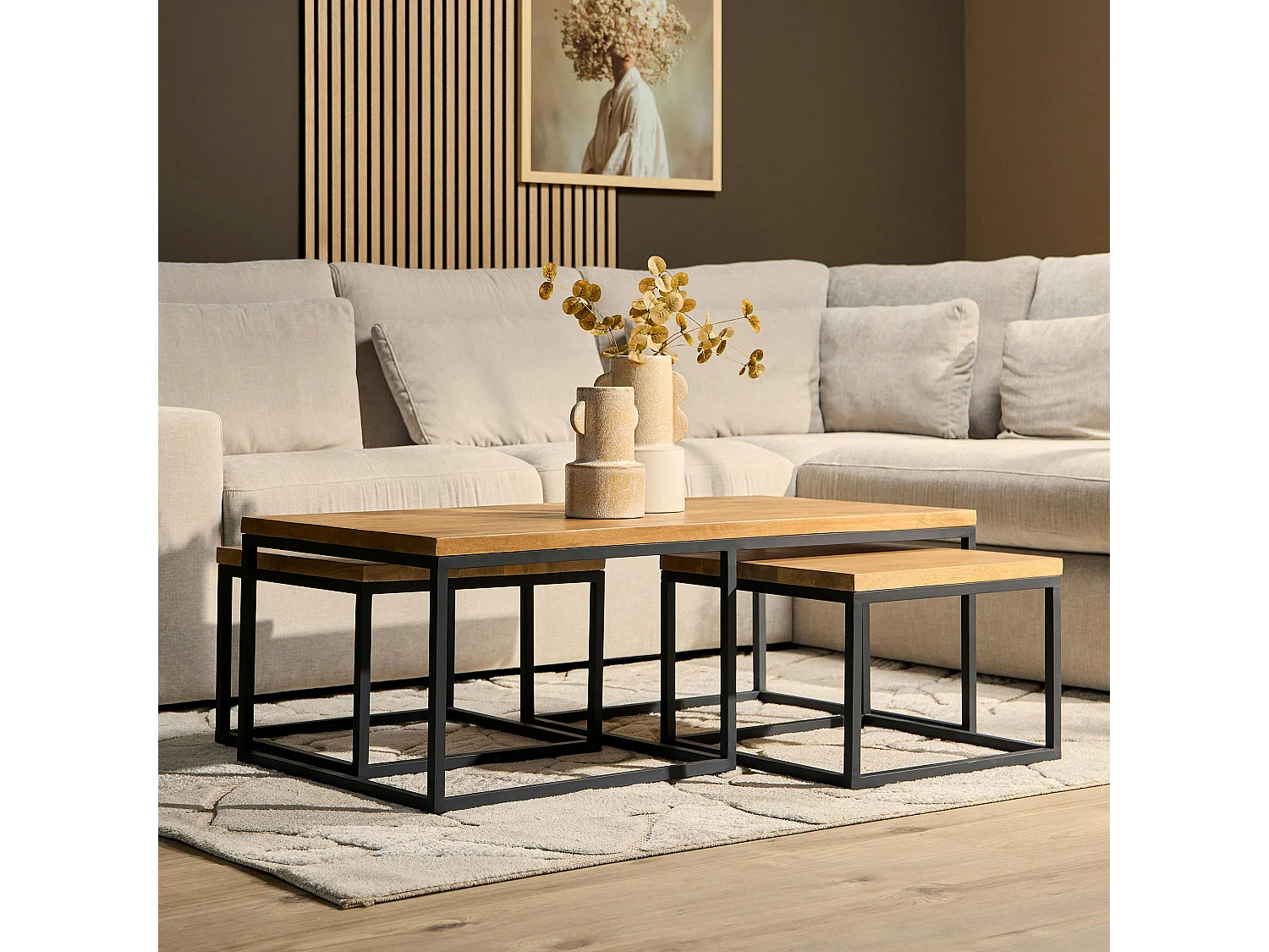 Table de salon gigogne en bois clair (lot de 3) RIVANO