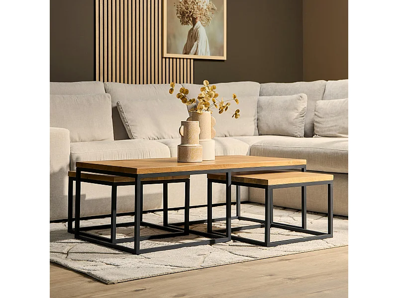 Table de salon gigogne en bois clair (lot de 3) RIVANO