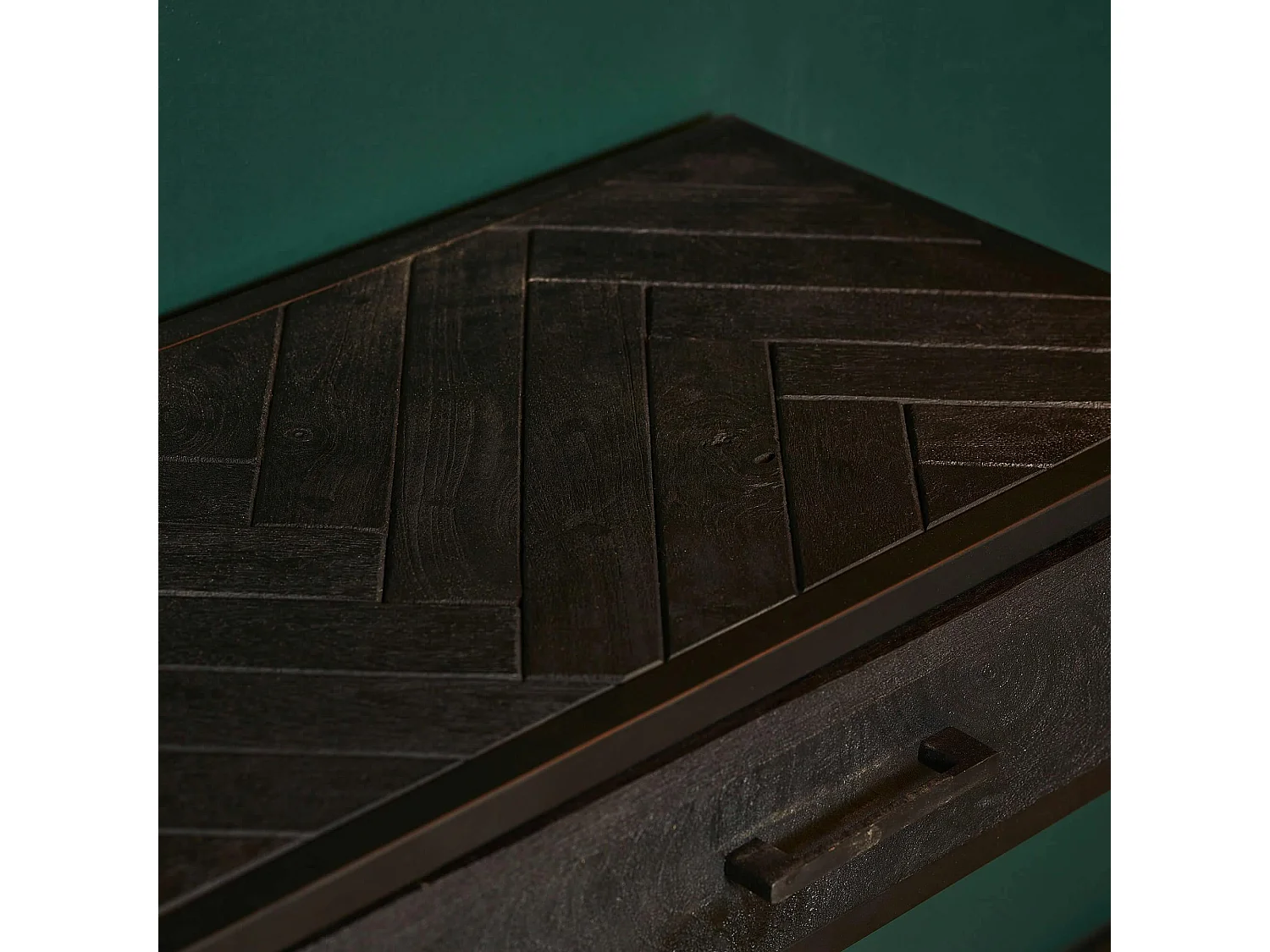 Console d'entrée en bois noir 2 tiroirs motif chevron ALVERA