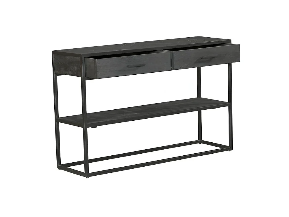Console d'entrée en bois noir 2 tiroirs motif chevron ALVERA