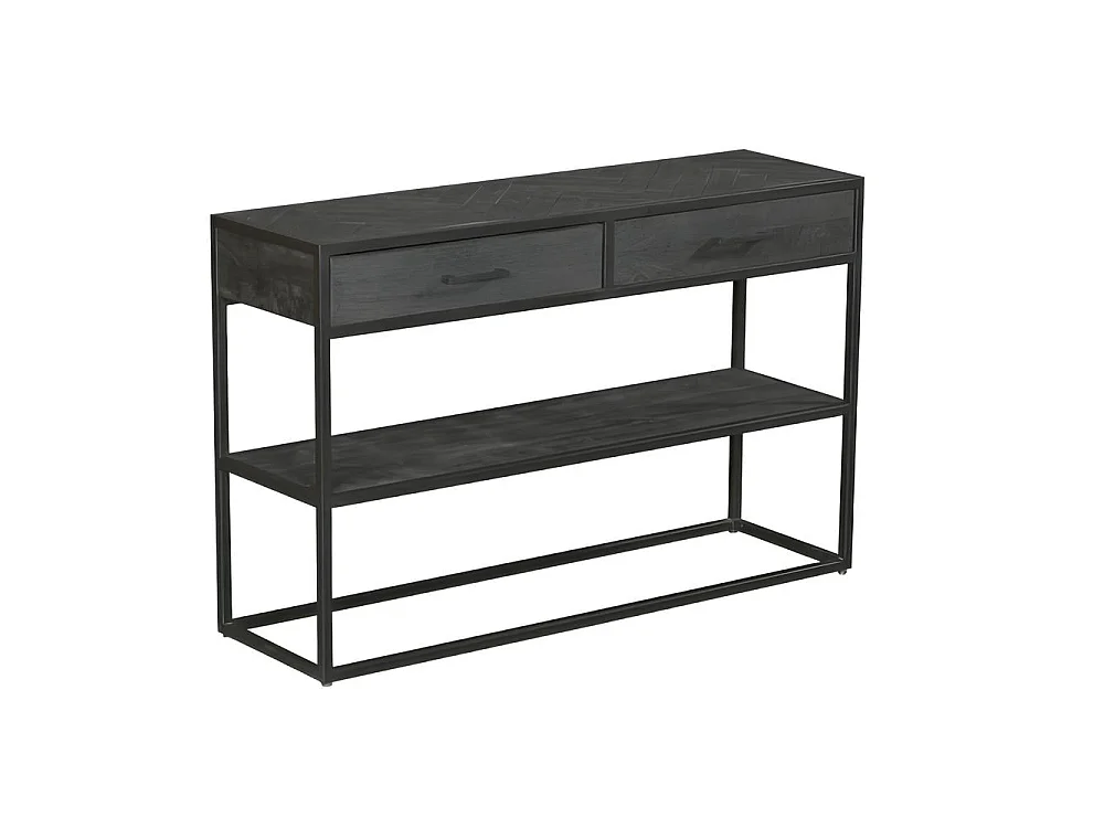 Console d'entrée en bois noir 2 tiroirs motif chevron ALVERA