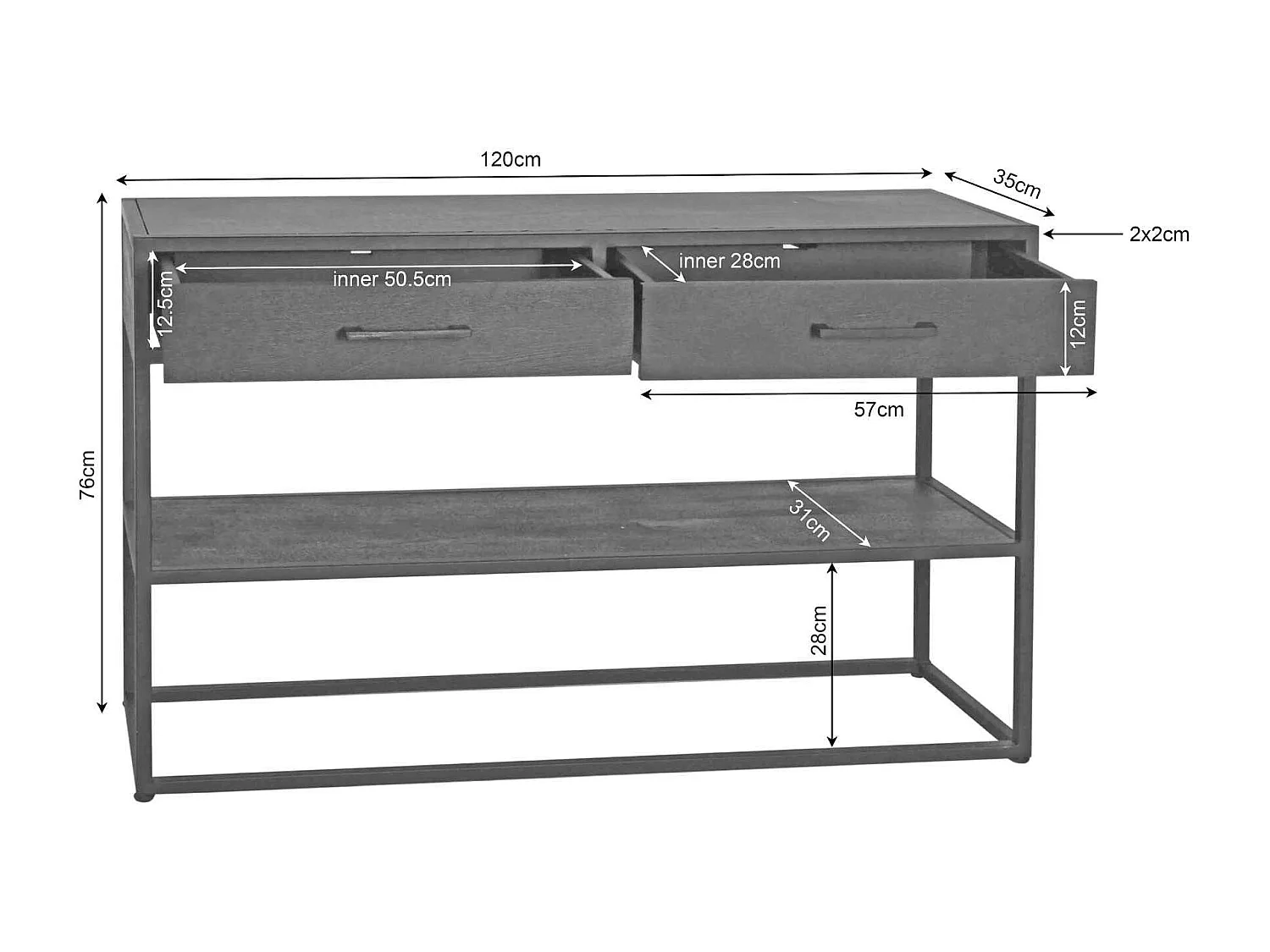 Console d'entrée en bois clair 2 tiroirs RIVANO