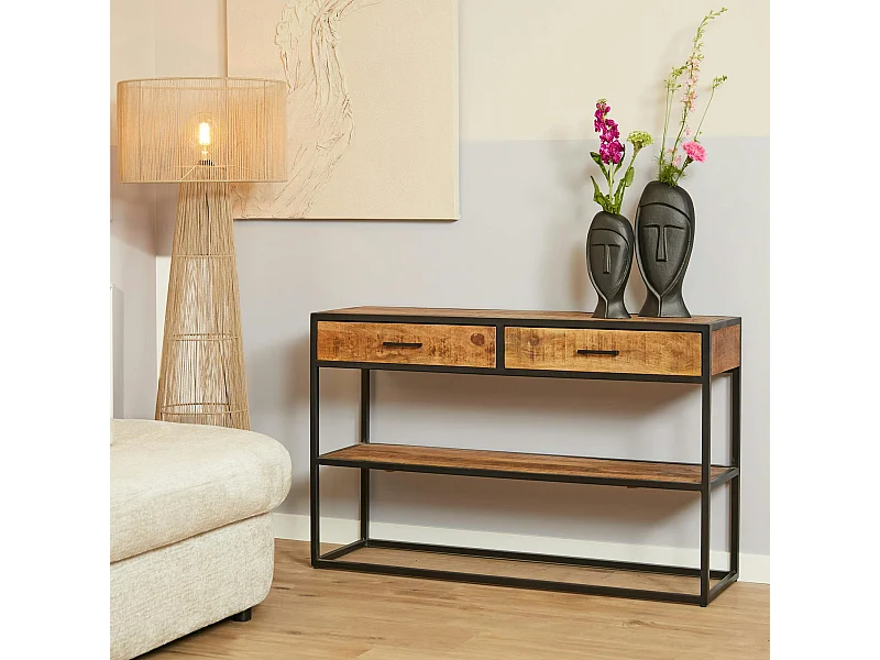 Console d'entrée en bois clair 2 tiroirs RIVANO