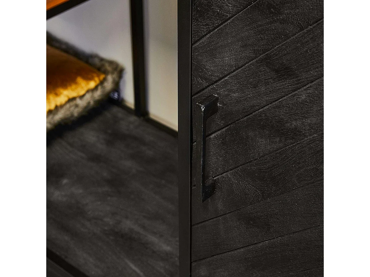 Grande bibliothèque salon noire en bois de manguier ALVERA