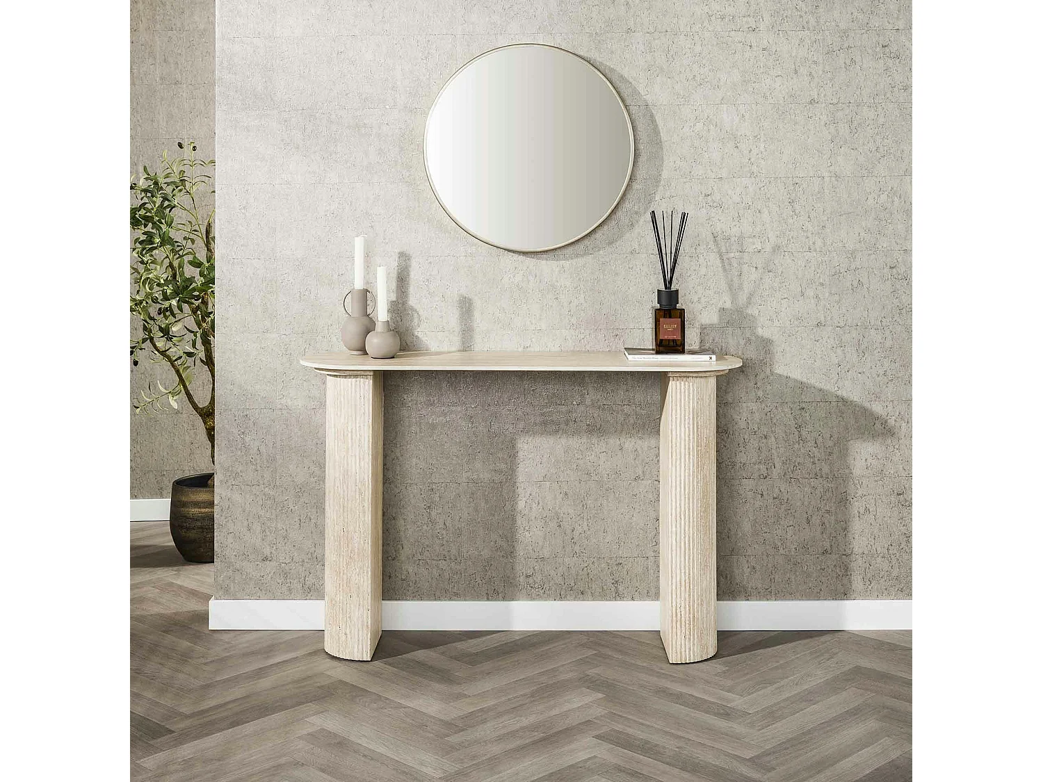 Console de salon en céramique effet travertin ASCOLI