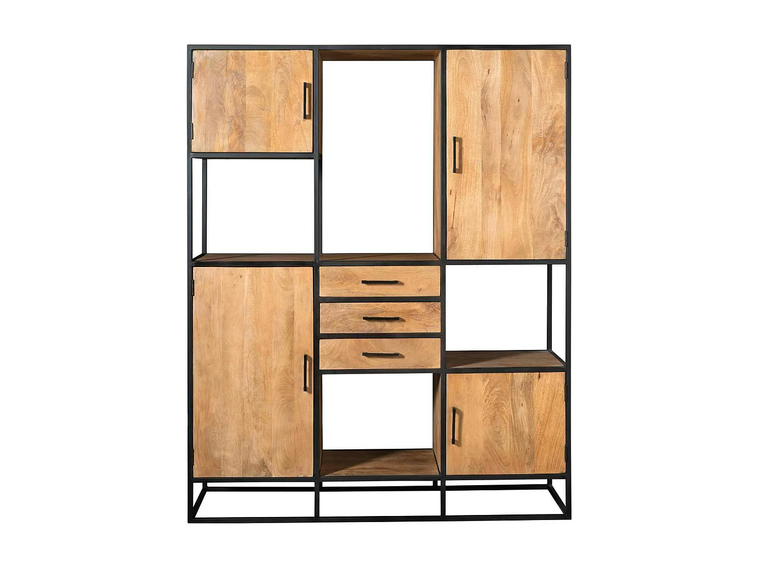 Grande bibliothèque salon en bois clair 4 portes RIVANO