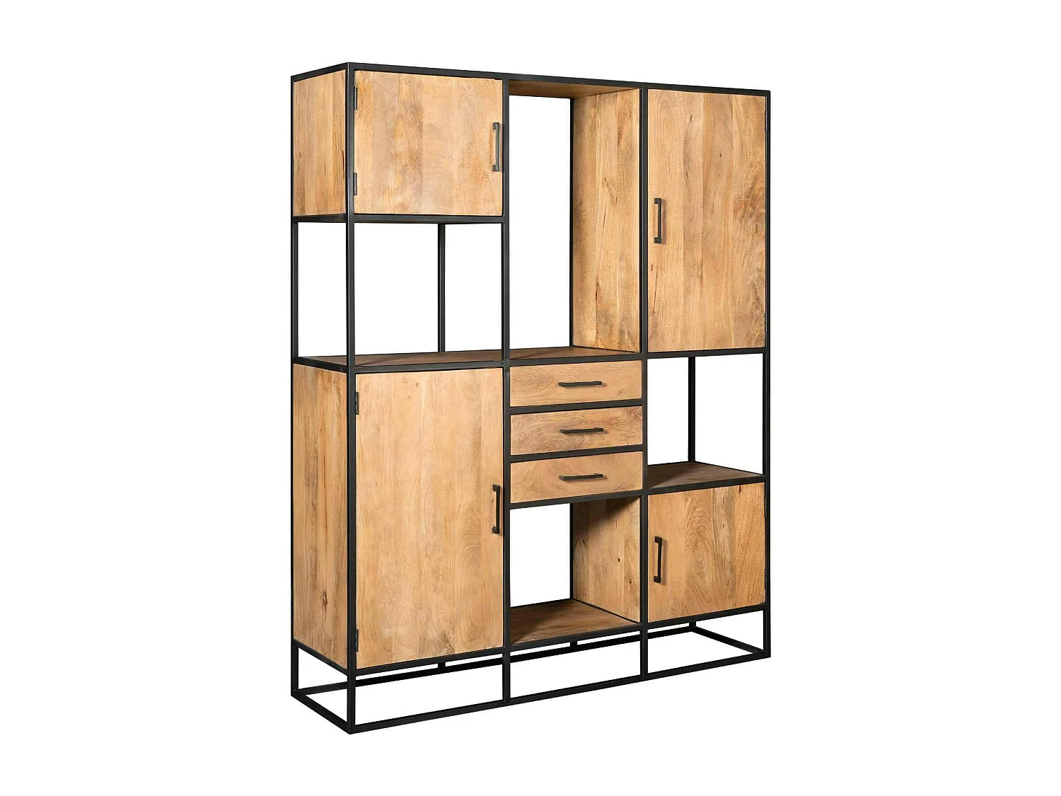 Grande bibliothèque salon en bois clair 4 portes RIVANO