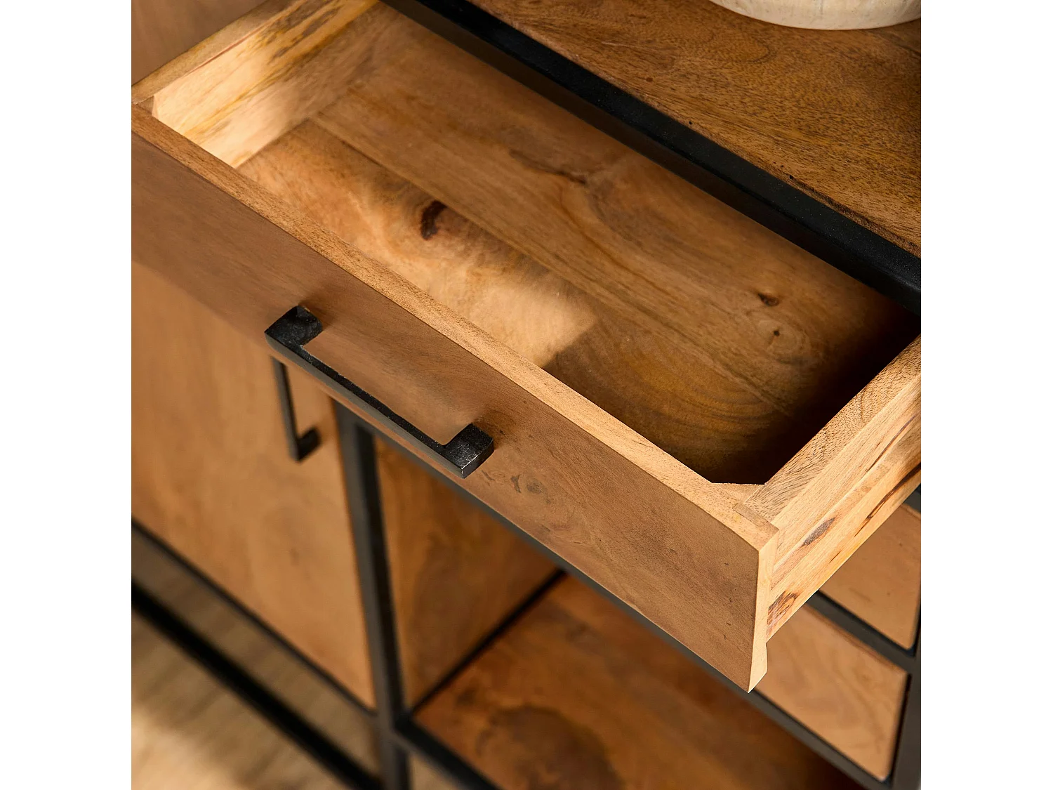 Grande bibliothèque salon en bois clair 4 portes RIVANO