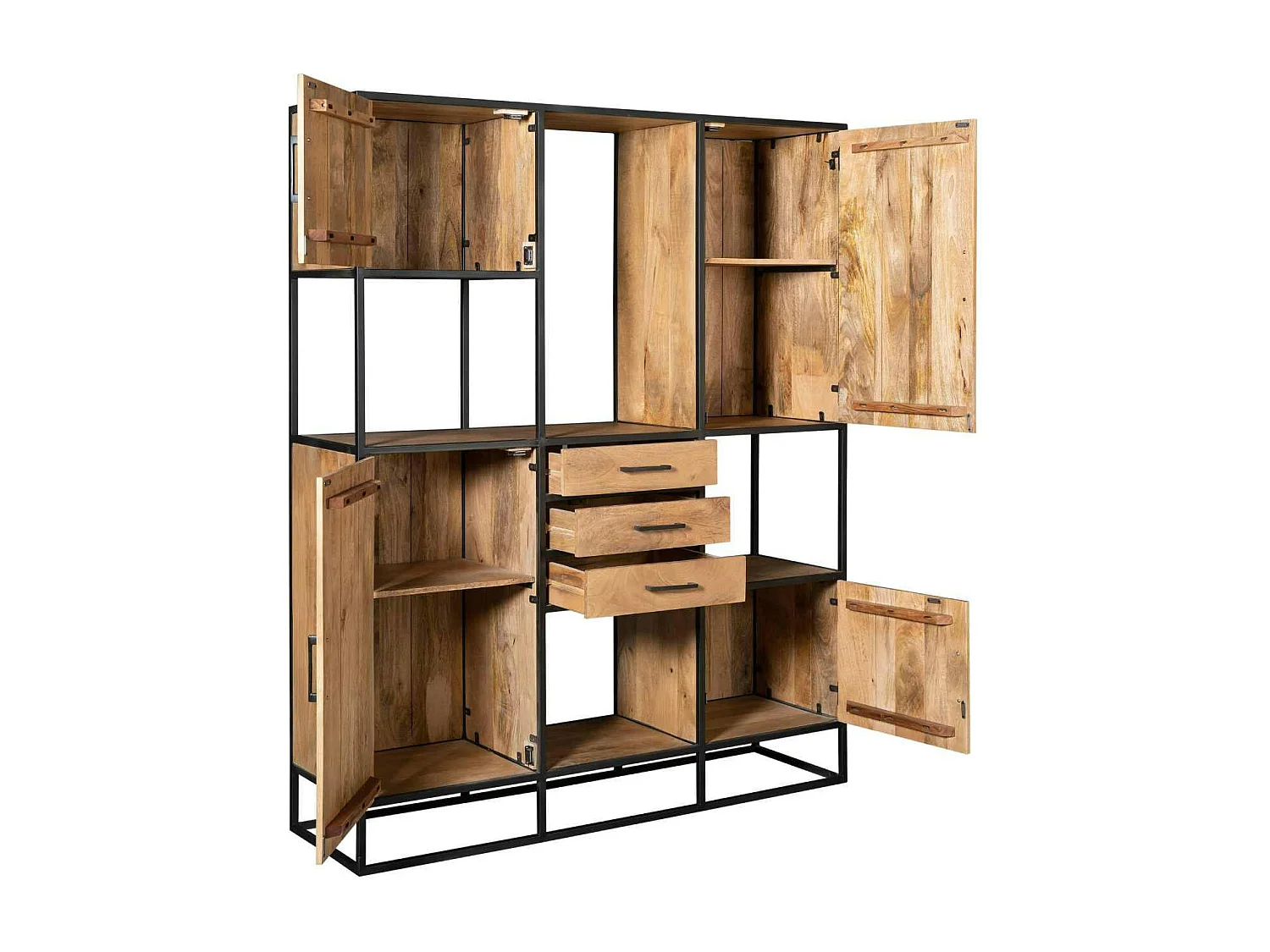 Grande bibliothèque salon en bois clair 4 portes RIVANO