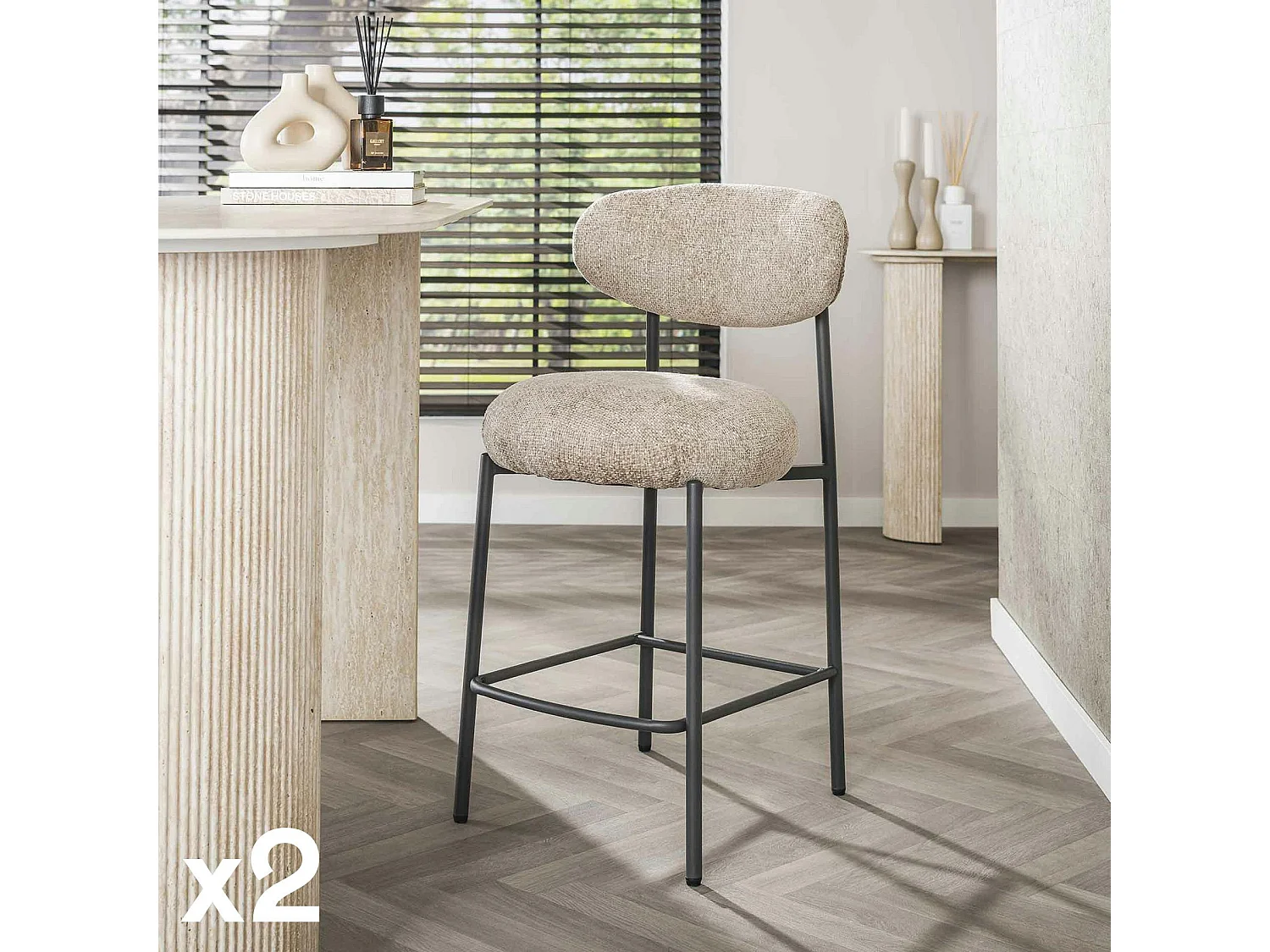 Tabouret de bar beige à dossier rond (lot de 2) CREEK