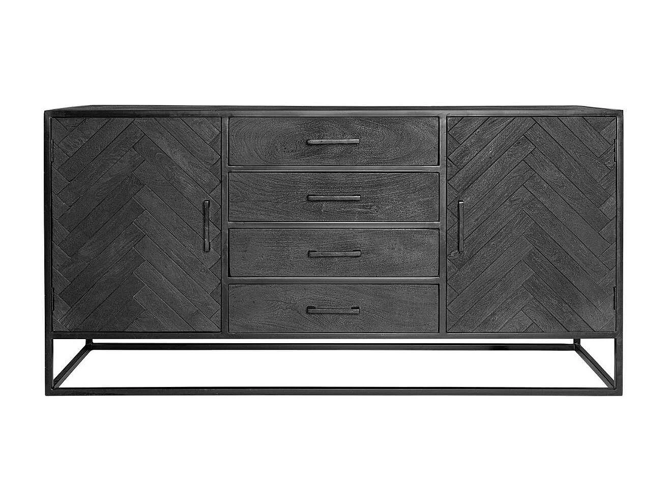 Buffet noir en bois 2 portes motif chevron 165 cm ALVERA