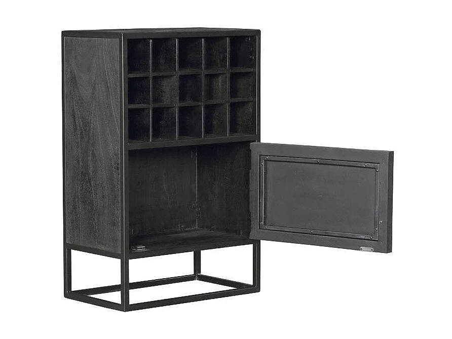 Minibar salon en bois noir pour 15 bouteilles ALVERA