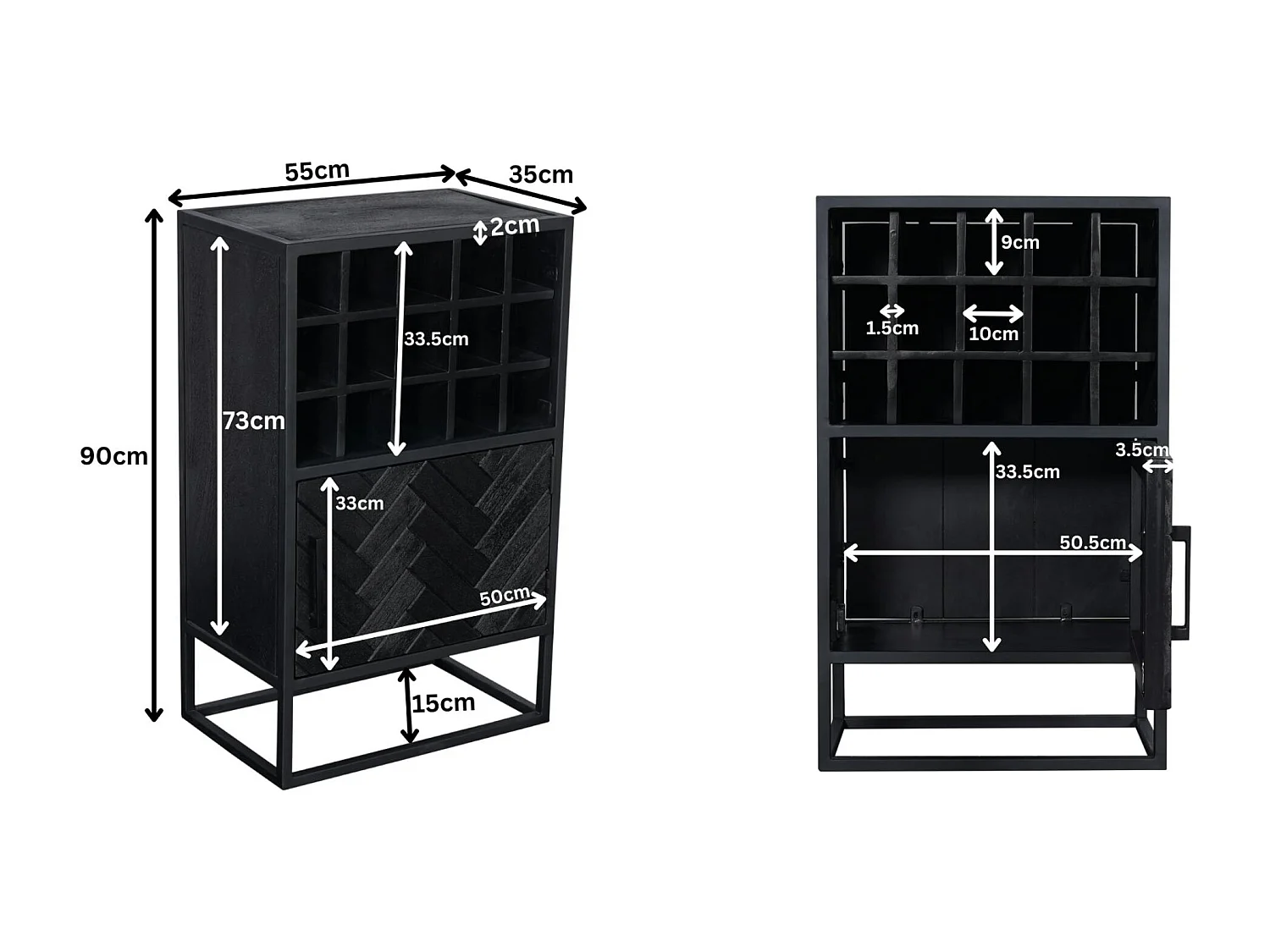 Minibar salon en bois noir pour 15 bouteilles ALVERA