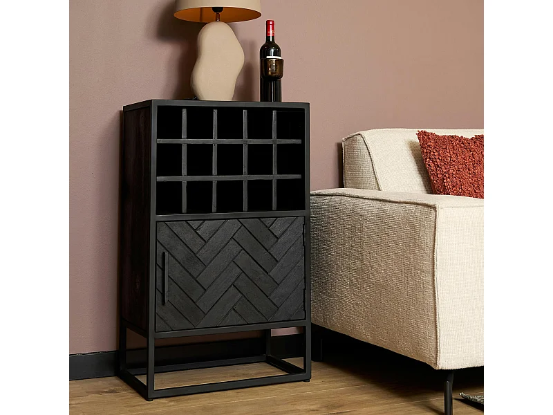 Minibar salon en bois noir pour 15 bouteilles ALVERA