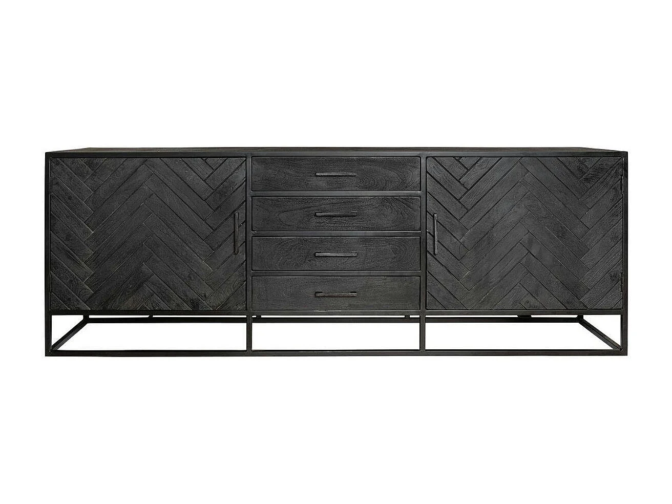 Buffet noir en bois 2 portes motif chevron 210 cm ALVERA