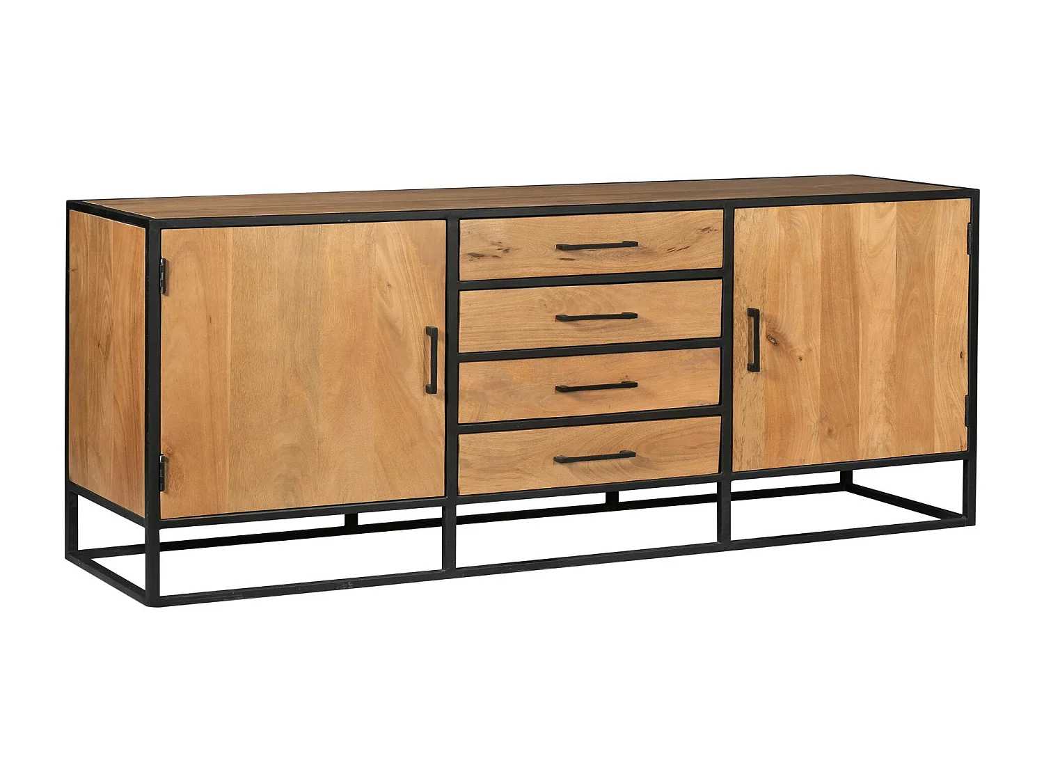 Buffet 2 portes bois clair métal noir 210 cm RIVANO
