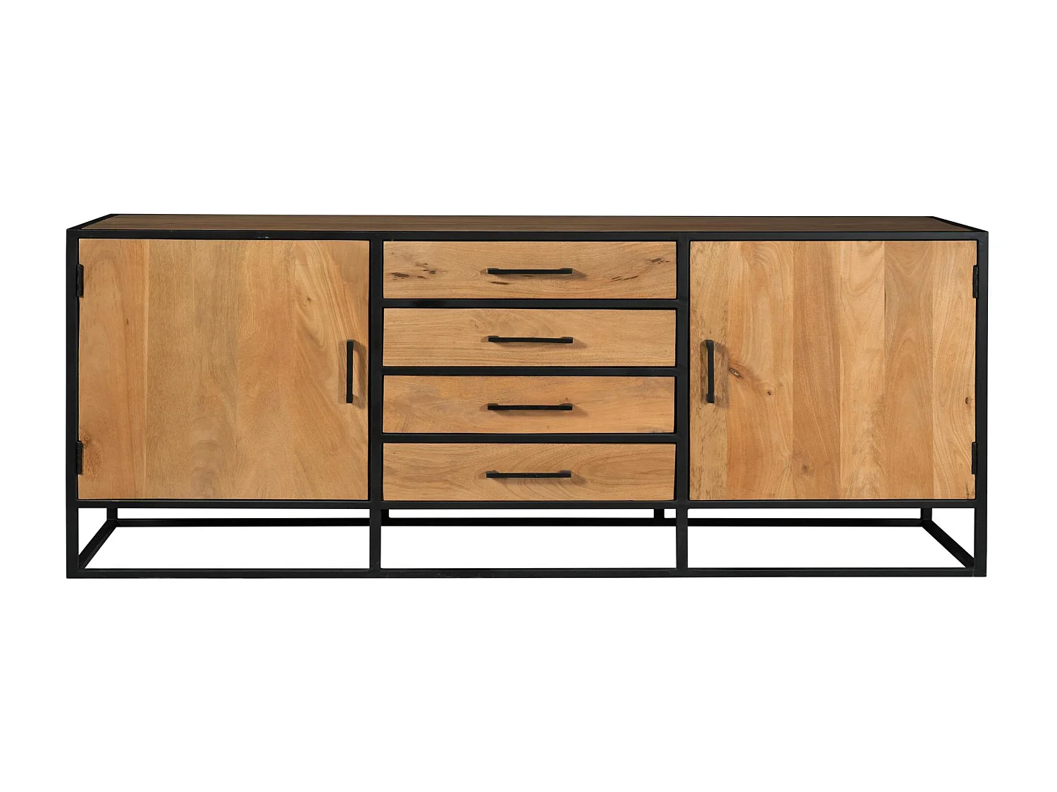 Buffet 2 portes bois clair métal noir 210 cm RIVANO