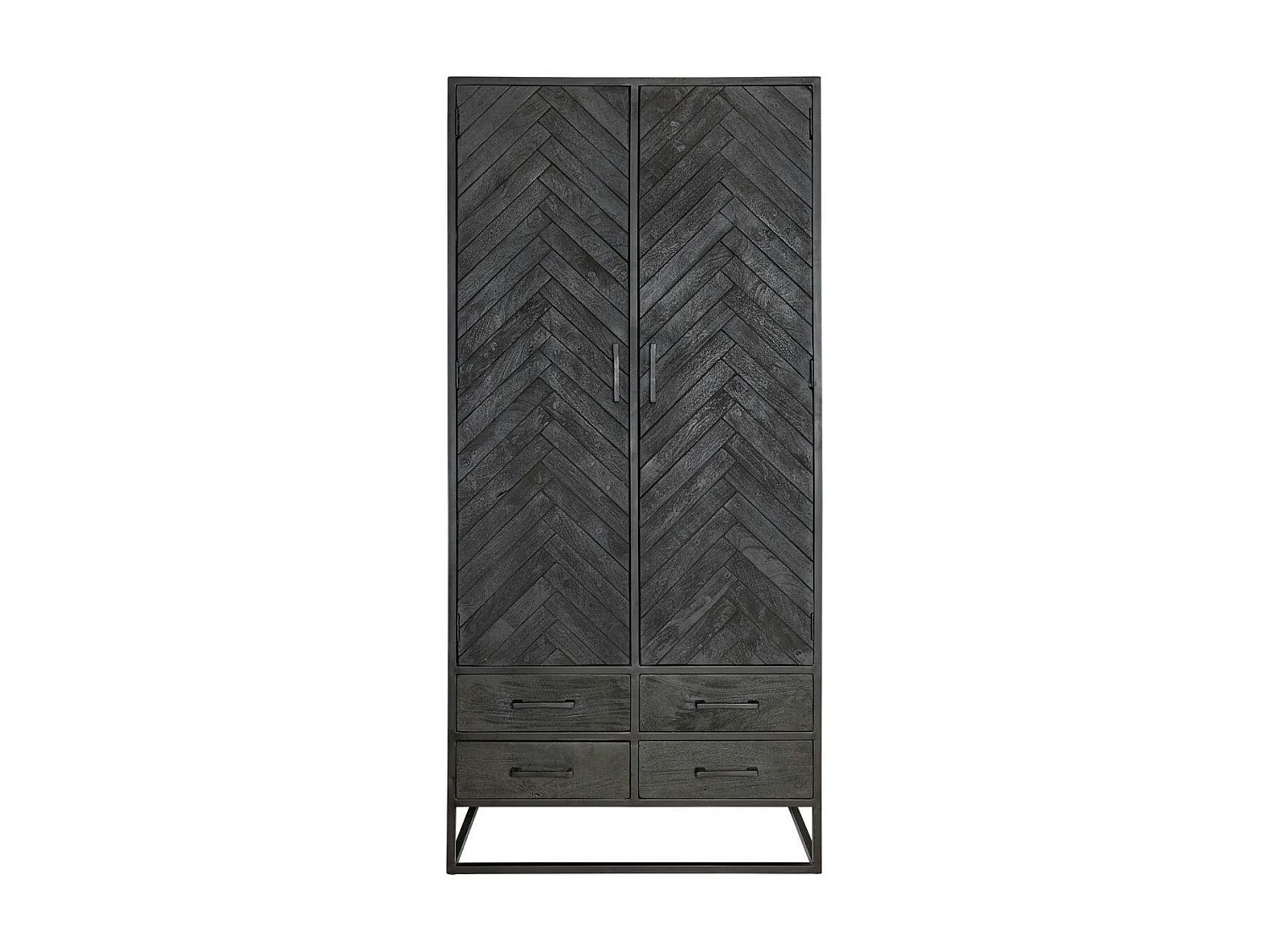 Buffet noir en bois 2 portes motif chevron ALVERA