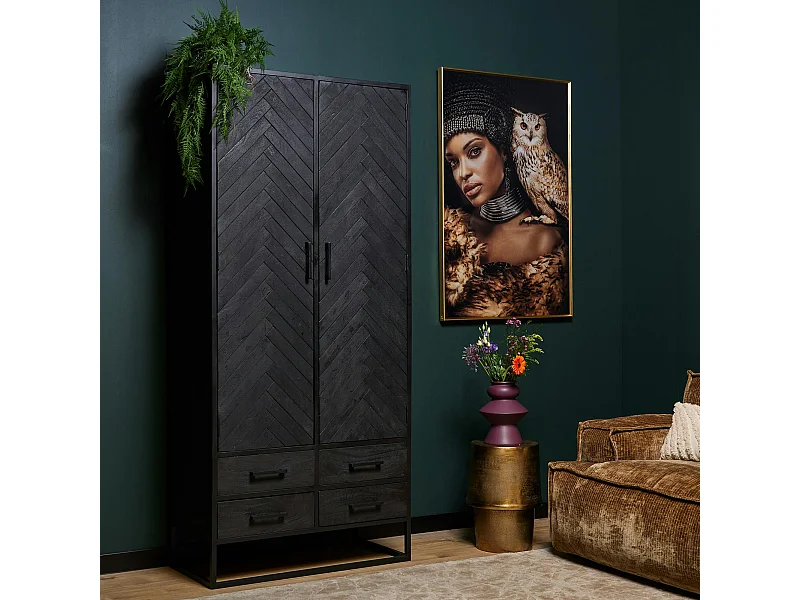 Buffet noir en bois 2 portes motif chevron ALVERA