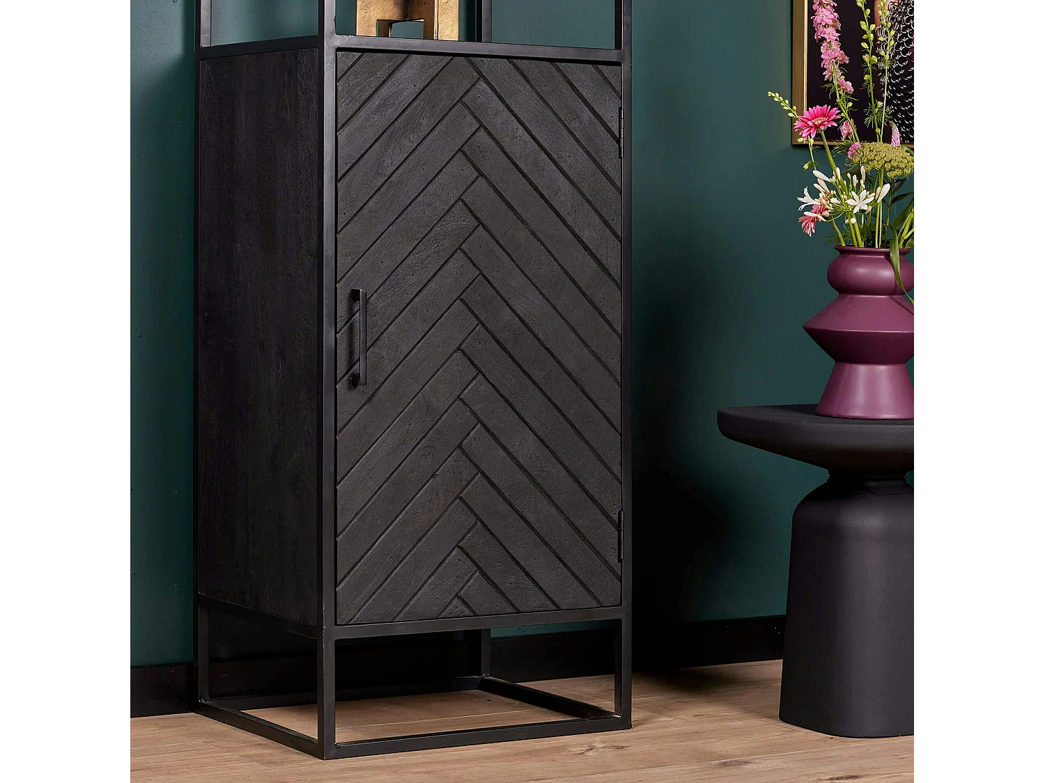 Colonne décorative en bois noir 1 porte ALVERA