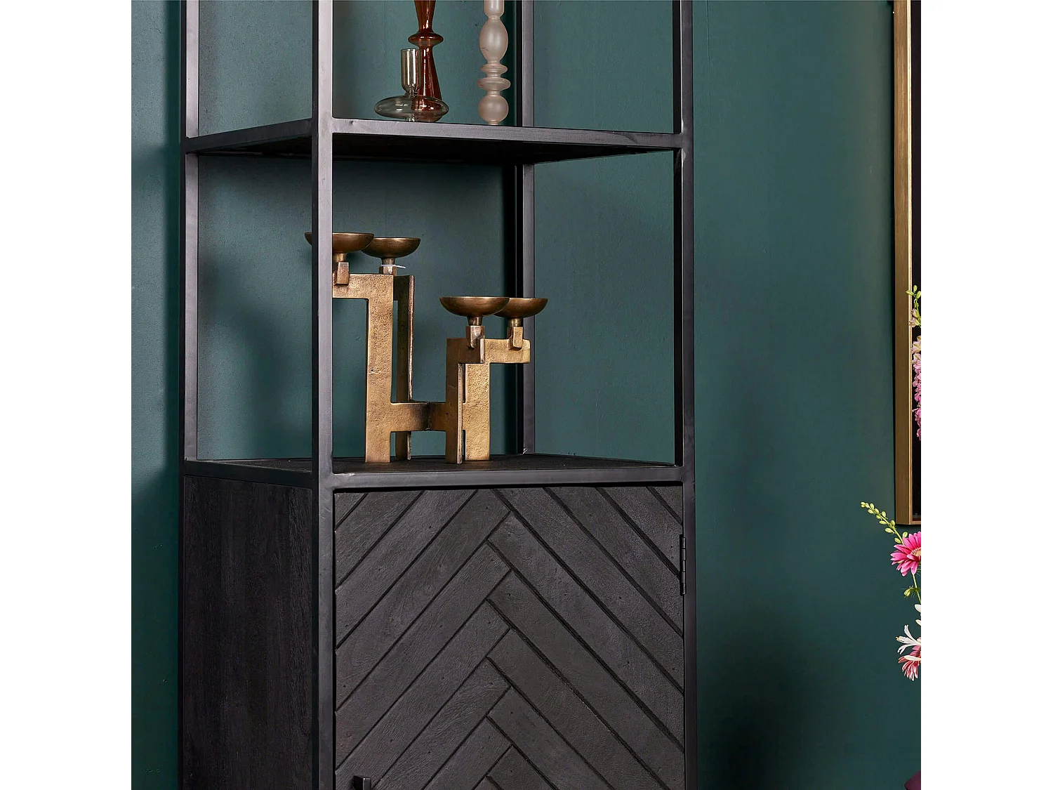 Colonne décorative en bois noir 1 porte ALVERA