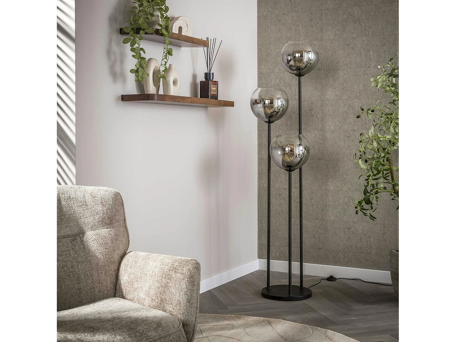 Lampadaire design en verre fumé 3 tiges RALF