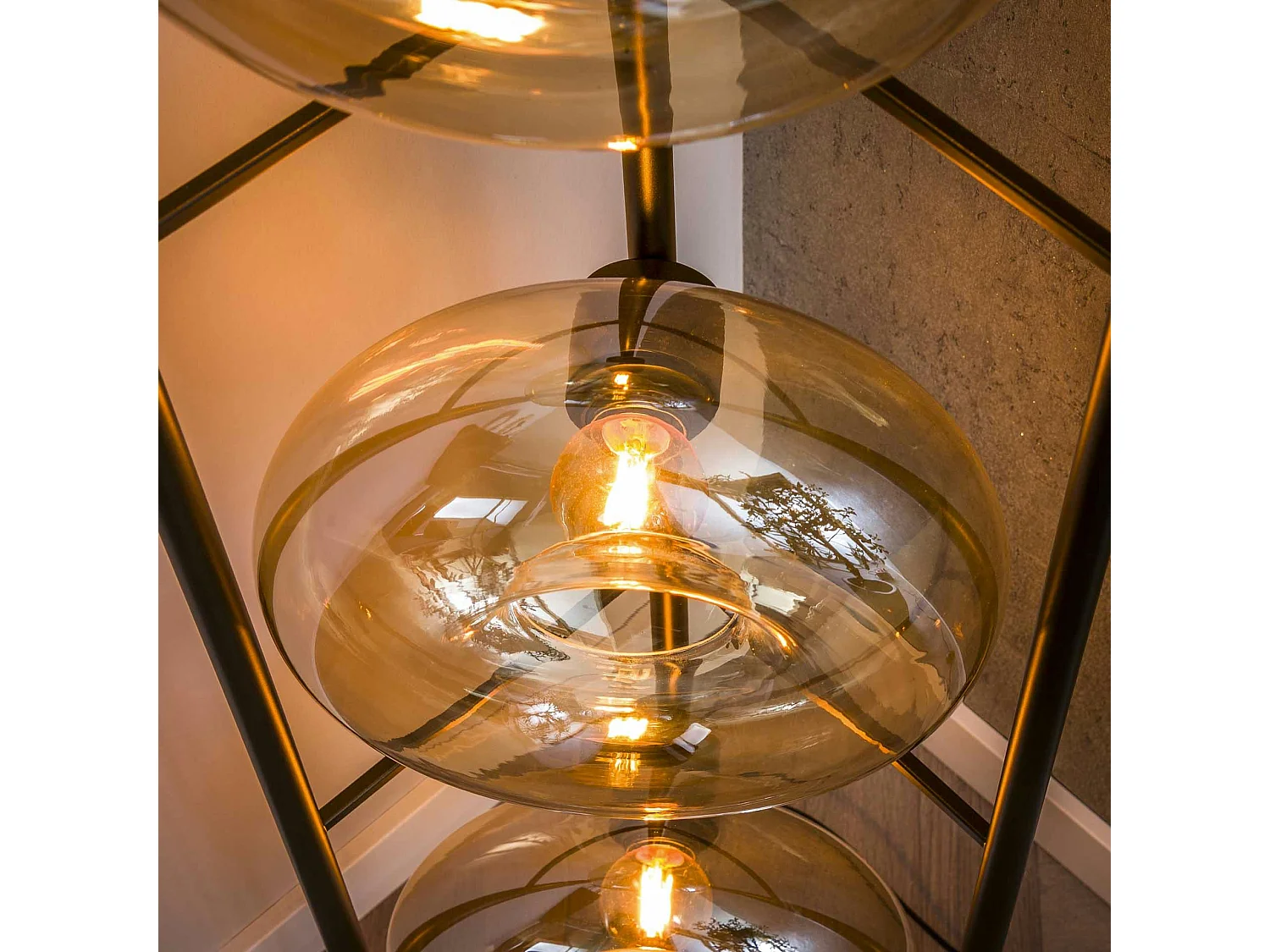 Lampadaire vintage anneaux en verre ambré NIAGARA