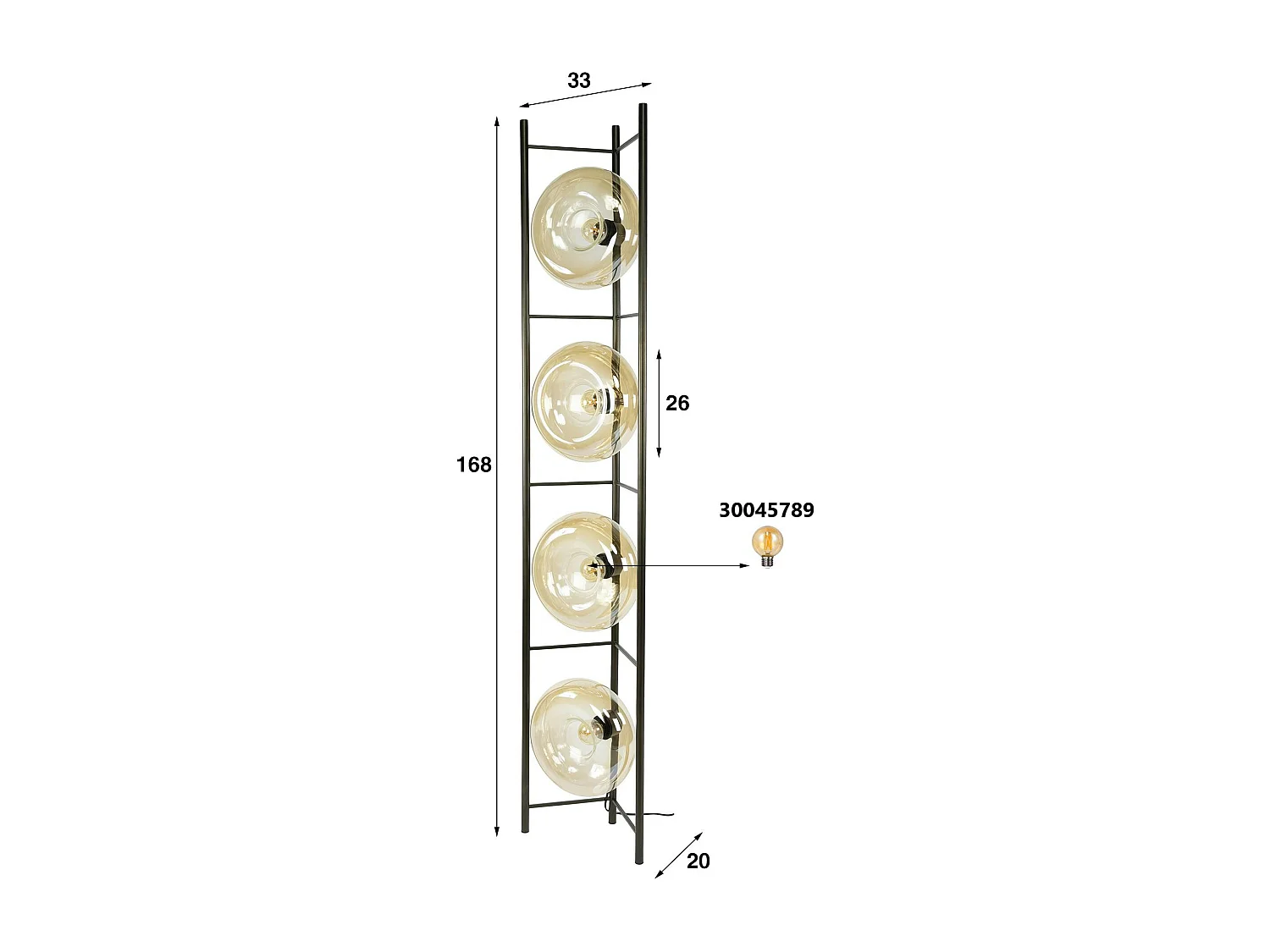Lampadaire vintage anneaux en verre ambré NIAGARA
