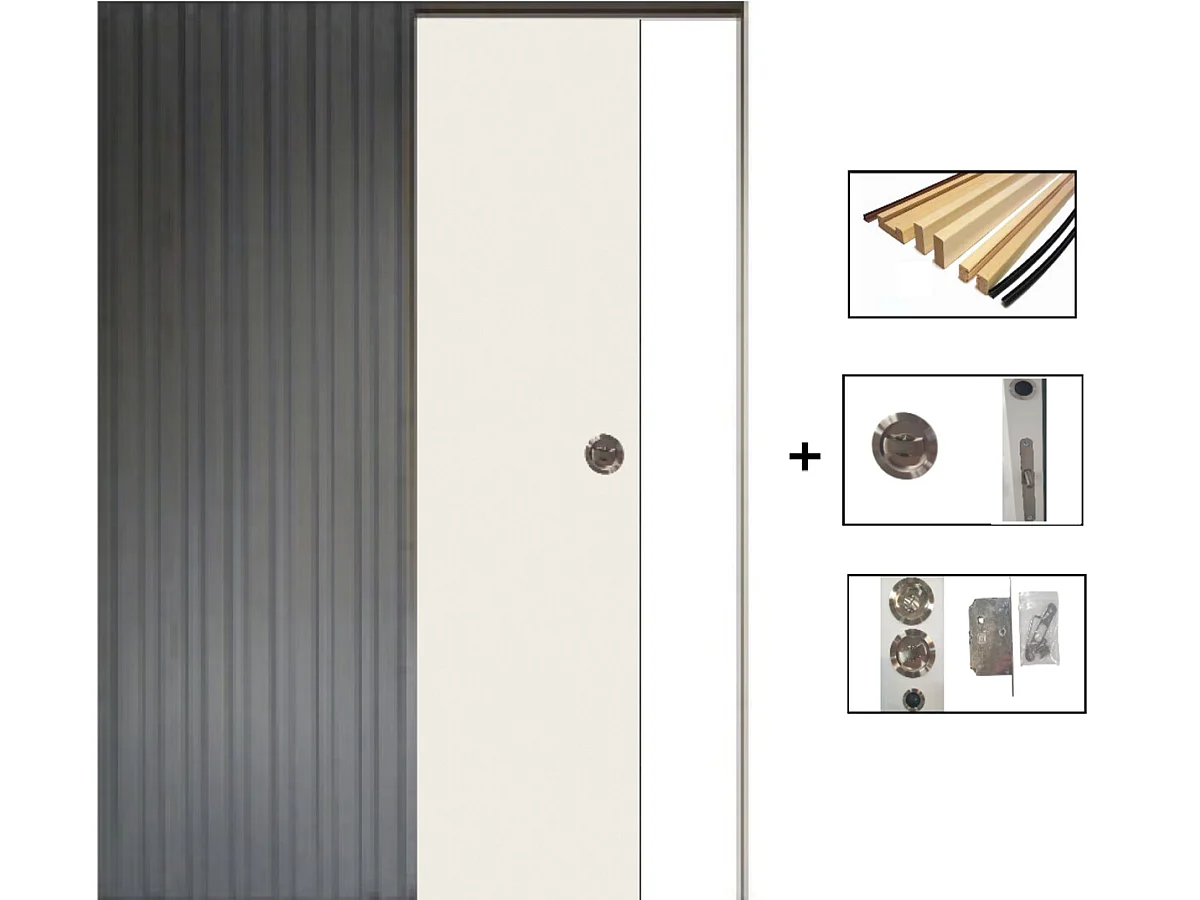 Porte Coulissante Blanc Pur Lacdor  H204 X L73 Cm,galandage, Kit Finition Gd Menuiseries