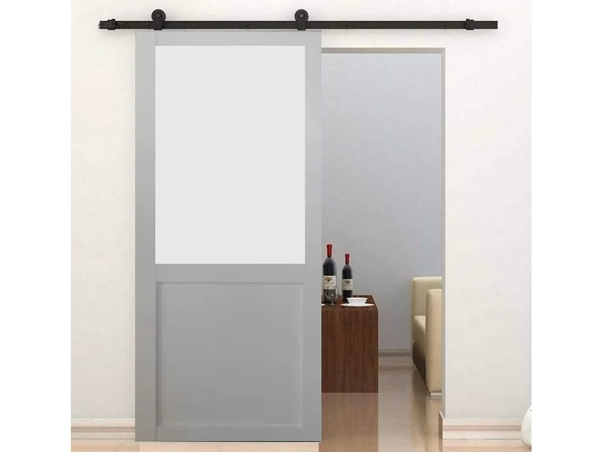 Porte Coulissante Athena Blanc H204 X L93, Rail à Roulettes Noir Gd Menuiseries