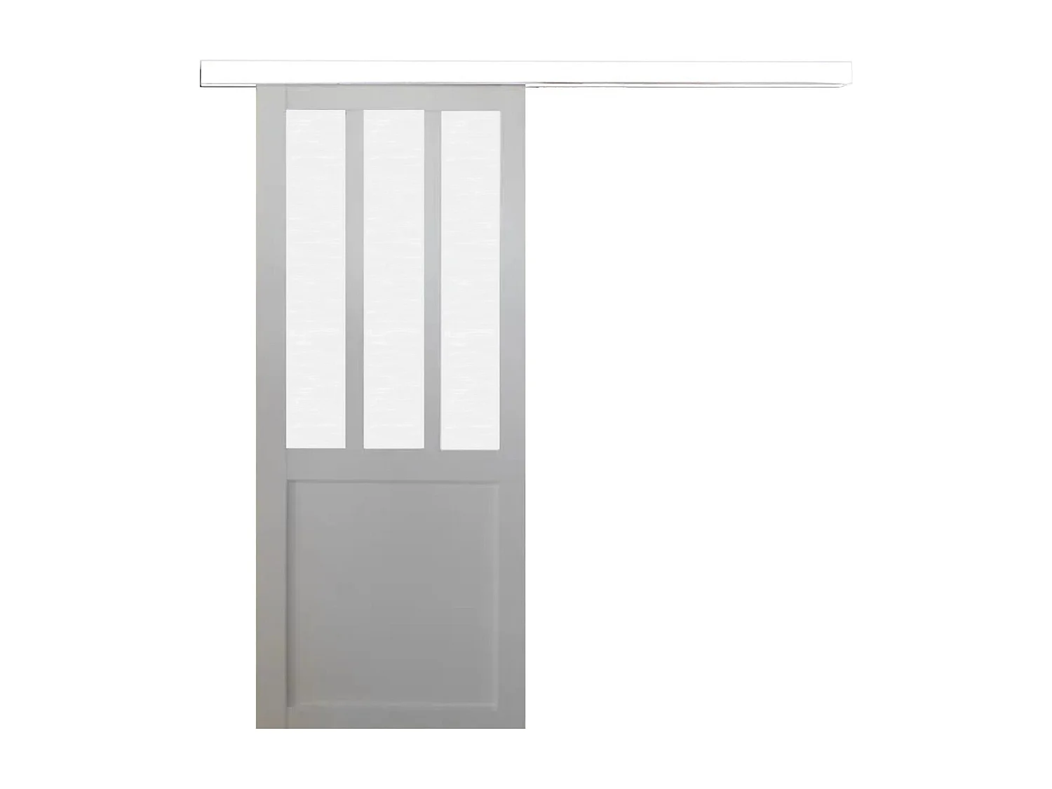 Porte Coulissante Atelier Blanc Vitre Depoli H204 X L93 Cm, Rail Alu Bandeau Blanc Gd Menuiseries