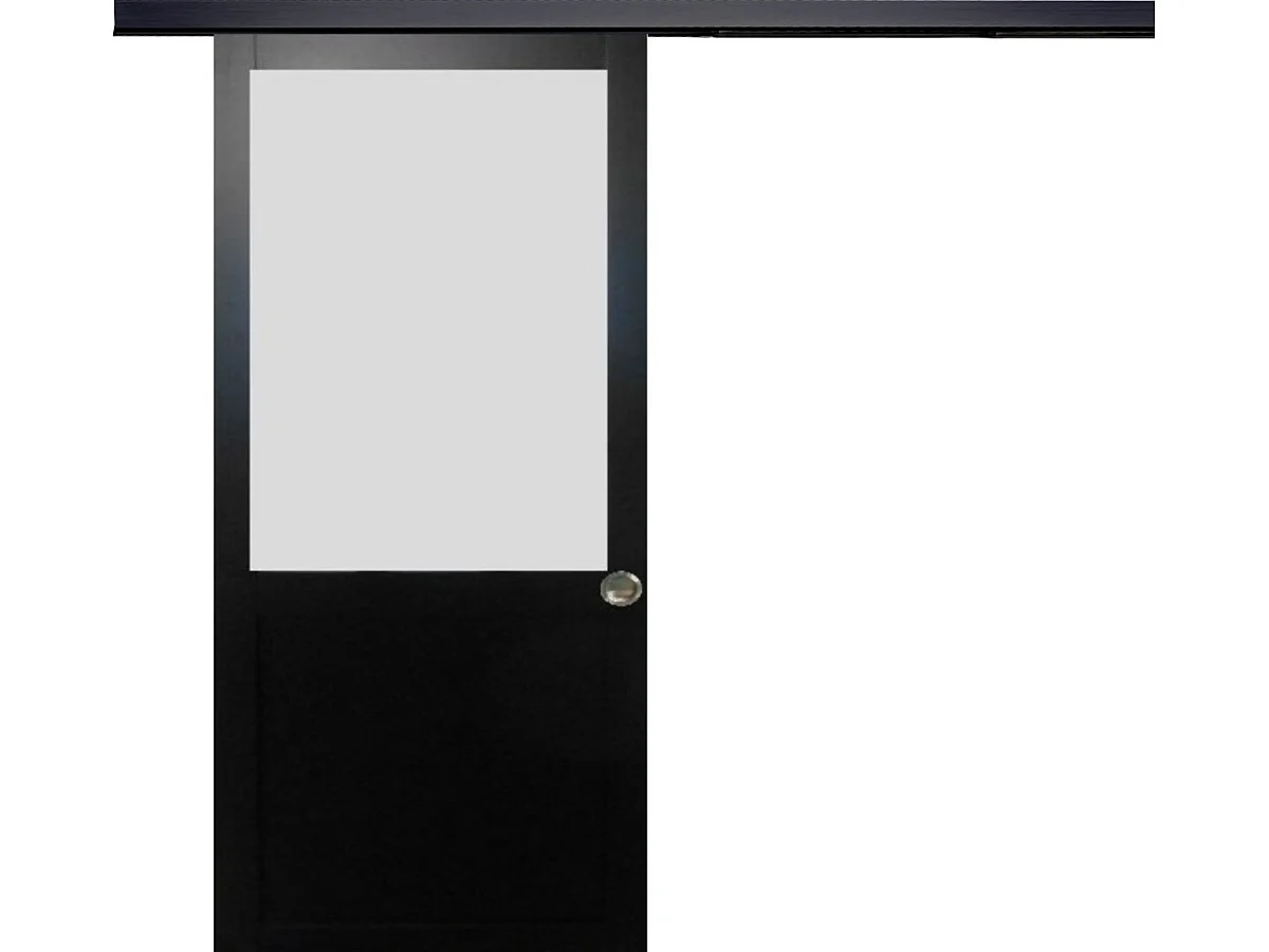 Porte Coulissante Athena Noir H204 X L93 + Rail Alu Bandeau Noir Et Coquilles Gd Menuiseries