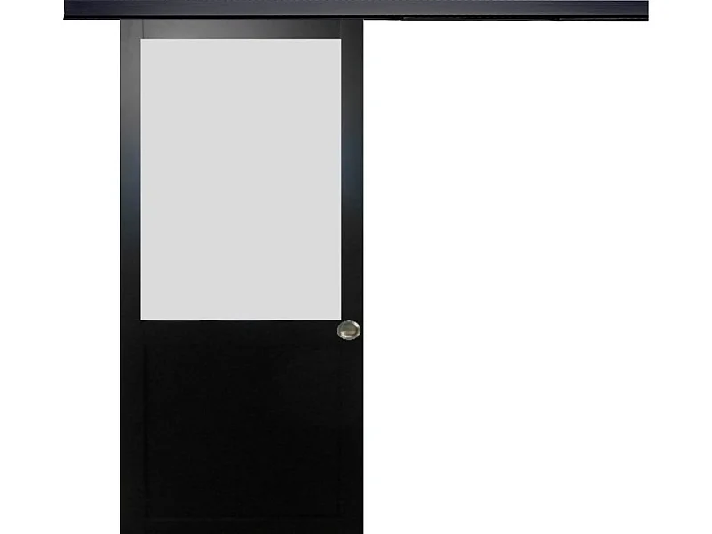 Porte Coulissante Athena Noir H204 X L93 + Rail Alu Bandeau Noir Et Coquilles Gd Menuiseries