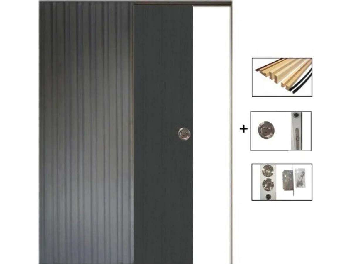 Porte Coulissante Effet Chêne Anthracite Grey Oak H204 X L93 Cm,galandage, Kit Finition Gd Menuiseries