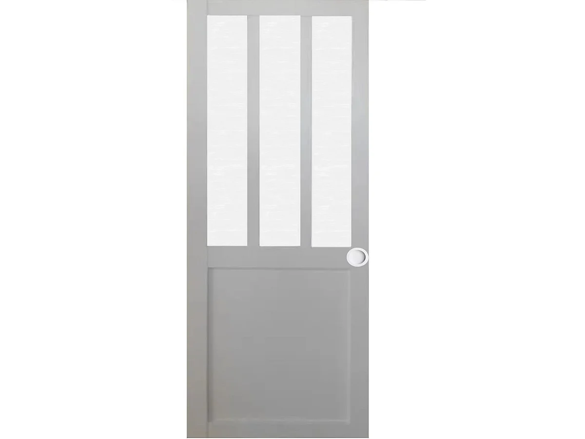 Porte Coulissante Atelier Blanc Vitre Depoli H204 X L93 + Rail Alu Et Coquilles Blanc Gd Menuiseries