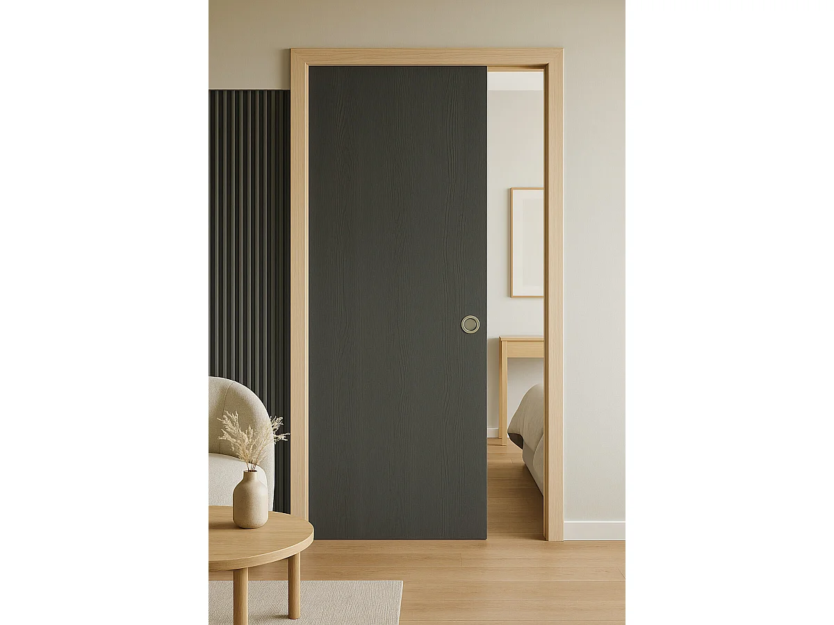 Porte Coulissante Grey Oak H204 X L83 + Systeme A Galandage Et Kit Finition Inclus Gd Menuiseries