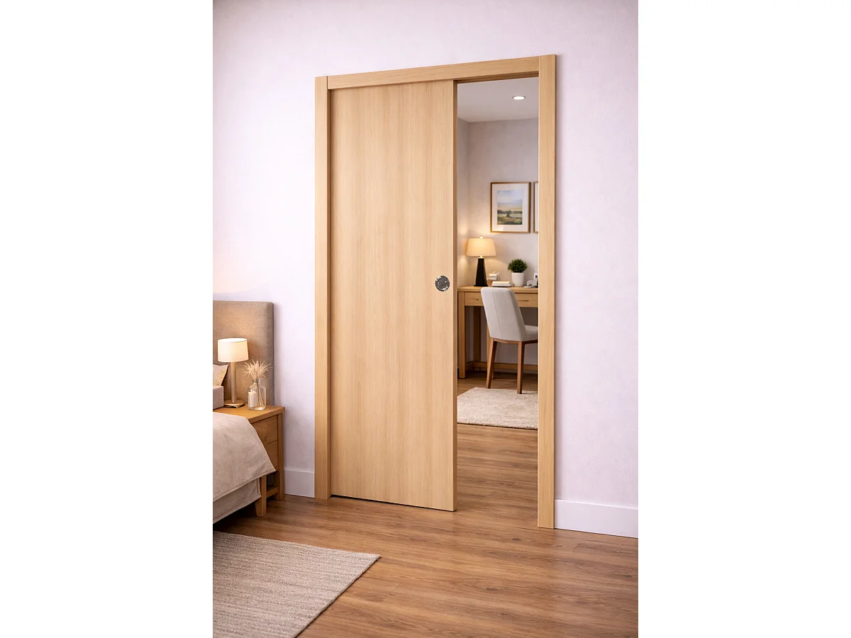 Porte Coulissante Décor Chêne Naturel Honey Oak  H204 X L93 Cm,galandage, Kit Finition Gd Menuiseries