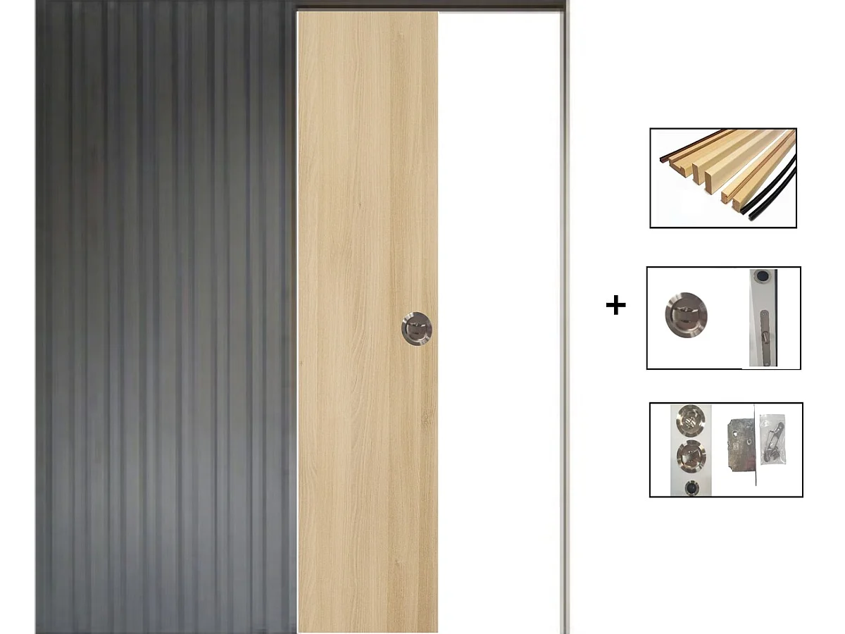 Porte Coulissante Décor Chêne Naturel Honey Oak  H204 X L93 Cm,galandage, Kit Finition Gd Menuiseries