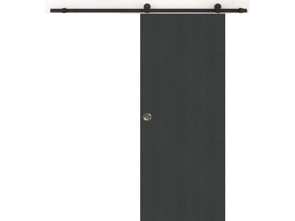 Porte Coulissante Grey Oak H204 X L73 + Rail A Roulettes Noir Et Coquilles Gd Menuiseries
