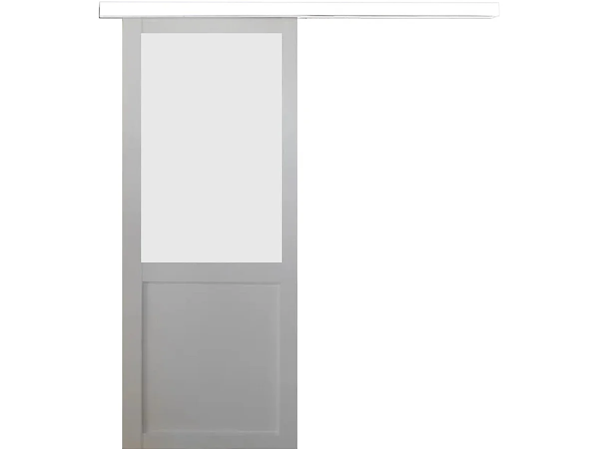 Porte Coulissante Athena Blanc H204 X L93 Cm, Rail Alu Bandeau Blanc Gd Menuiseries