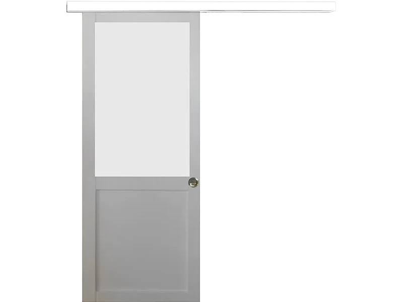 Porte Coulissante Athena Blanc H204 X L93 + Rail Alu Bandeau Blanc Et Coquilles Gd Menuiseries