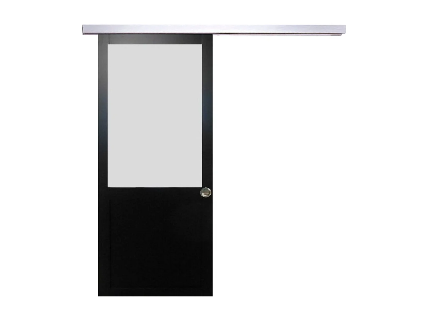 Porte Coulissante Athena Noir H204 X L93 + Rail Alu Et Coquilles Gd Menuiseries