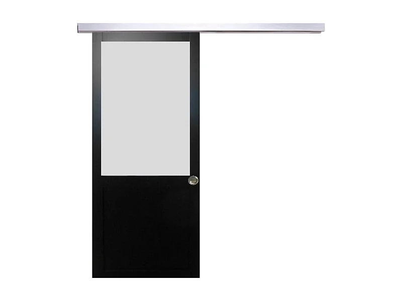 Porte Coulissante Athena Noir H204 X L93 + Rail Alu Et Coquilles Gd Menuiseries