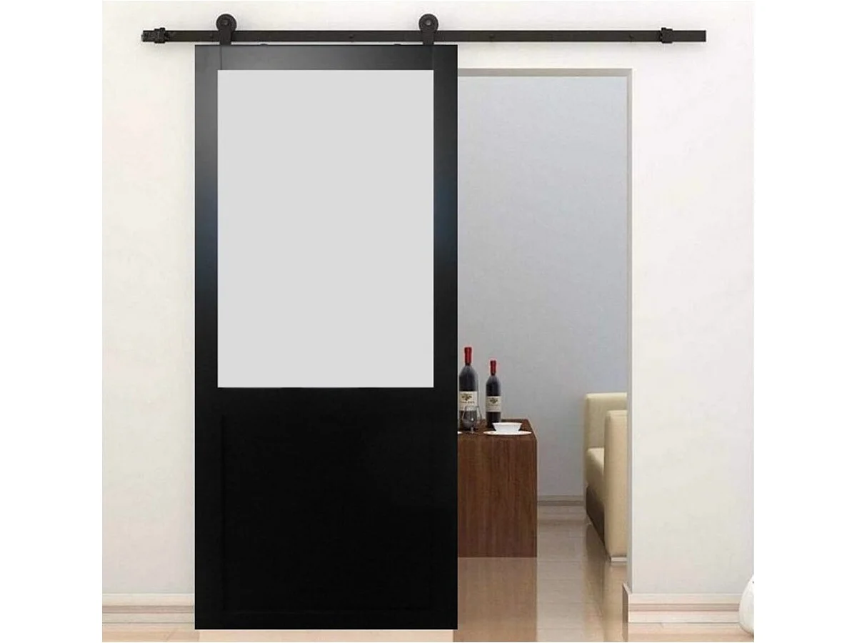 Porte Coulissante Athena Noir H204 X L93, Rail à Roulettes Et Coquilles Gd Menuiseries