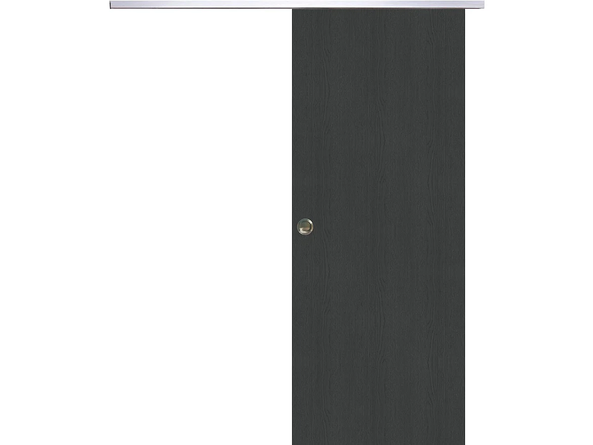 Porte Coulissante Grey Oak H204 X L73 + Rail Alu Et Coquilles Gd Menuiseries