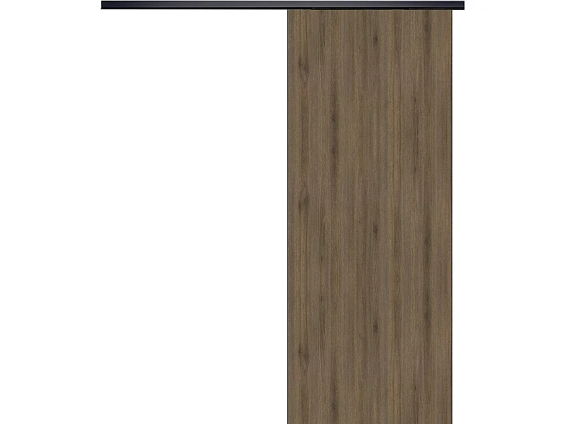 Porte Coulissante Light Walnut H204 X L83 + Rail Alu Bandeau Noir Gd Menuiseries